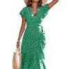 416ApRjLNKL.jpg Women's Polka Dots Short Sleeve V Neck Wrap Dress Tie Side Ruffle Midi Dresses