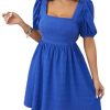 416eHZZ6b1L.jpg Women's Summer Square Neck Puff Sleeve Dress Casual Vacation Swing A Line Short Dress