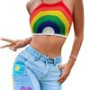 416hlUOAj0L.jpg Women's Backless Rainbow Striped Halter Tie Back Tops Sleeveless Knit Crop Top
