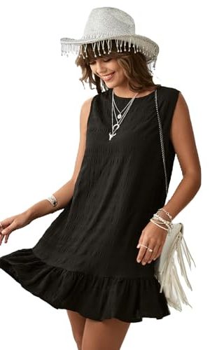 Women's Ruffle Hem Sleeveless Tank Dress Round Neck Casual Smock Summer Mini Dresses