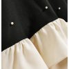 417iuDtT3ZL.jpg Girl's Pearl Halter Dress Sleeveless Ruffle Hem Color Block Cute Birthday Midi Dresses