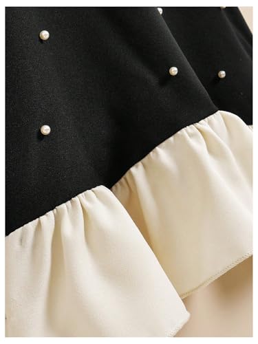 417iuDtT3ZL.jpg Girl's Pearl Halter Dress Sleeveless Ruffle Hem Color Block Cute Birthday Midi Dresses