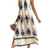 Women's Backless Halter Cami Dress Boho Print Sleeveless Split Hem Long Summer Dresses