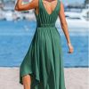 Women's Summer Casual Maxi Dress V Neck Sleeveless Elastic Waist Flowy Long Dress