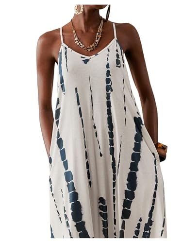 Women's Summer Dress for Women Beach Casual Loose Spaghetti Strap Flowy Maxi Dresses with Pockets