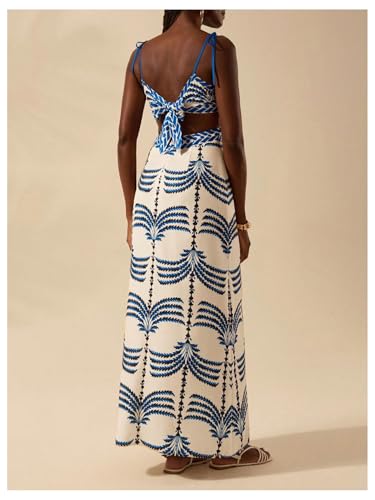 41966nXRzTL.jpg Women's Summer Maxi Dress Boho Print Tie Shoulder Spaghetti Strap Cut Out Tie Back Cami Dresses Sundress