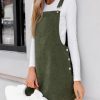 Women's Corduroy Overall Mini Fall Dress Square Neck Adjustable Straps Front Pocket Side Buttons Autumn Dresses