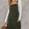 Women Corduroy Fall Dresses Front Bib Pocket Square Neck Wide Strap Casual Overall Mini Dress