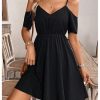 419L4HRRZoL.jpg Women's Ruffle Cold Shoulder Dress Cut Out Short Sleeve A Line Summer Dresses