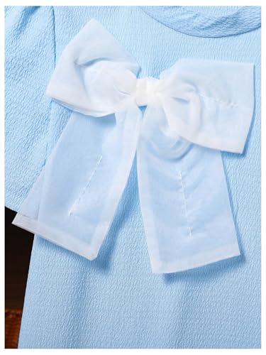 Girl's Bow Pleated Dress Puff Short Sleeve Crew Neck Summer Dresses
