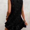 41B7ntpkvoL.jpg Women's Ruffle Hem Sleeveless Tank Dress Round Neck Casual Jacquard Hem Smock Summer Mini Dresses