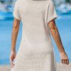 Women Waffle Knit Bathing Suit Cover Up Short Sleeve Twist Hem Swimsuit Coverup for Summer Vacation