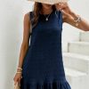 Women's Ruffle Hem Sleeveless Tank Dress Round Neck Casual Smock Summer Mini Dresses