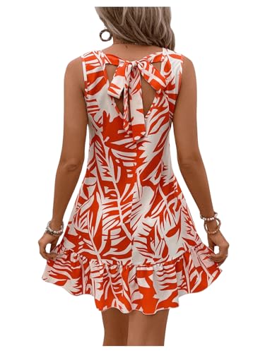 41BsJyFHZaL.jpg Women's Boho Knot Back Sleeveless Swing Shift Dress Flounce Ruffle Hem Summer Dresses