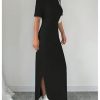 Women's Summer Dress Crew Neck Short Sleeve Split Casual Bodycon Long Dresses