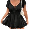 41CV7uH9DL.jpg Women's Plus Size Romper Dress Ruffle Short Sleeve V Neck Flowy Summer Short Jumpsuits Plain Black 0XL