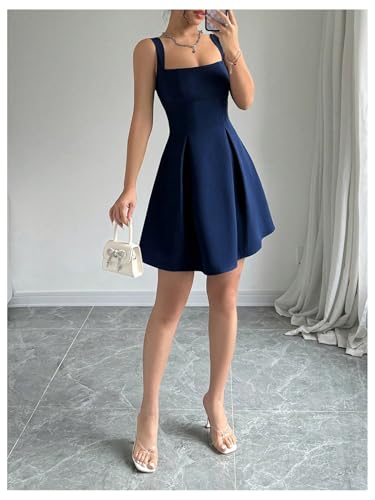 41CfVF7xcAL.jpg Women's Summer Dresses Square Neck Sleeveless A Line Mini Dress Party Cocktail Short Dress