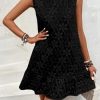 41DR6rGc5OL.jpg Women's Ruffle Hem Sleeveless Tank Dress Round Neck Casual Jacquard Hem Smock Summer Mini Dresses