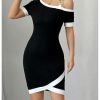 41DTI5Oz5L.jpg Women's Cold Shoulder Short Sleeve Bodycon Dress Color Block Wrap Summer Dresses