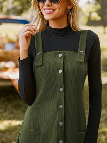 41Dcb5bYeiL.jpg Casual Dresses for Women Square Neck Button Front Sleeveless Pockets A Line Mini Overall Dress