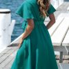 41DtAm9y8ZL.jpg Women's Dresses for Summer V Neck Solid Belt Short Sleeve Knee Length Beach Dress