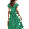 41E2j-a0OeL.jpg Women's Polka Dots Short Sleeve V Neck Wrap Dress Tie Side Ruffle Midi Dresses