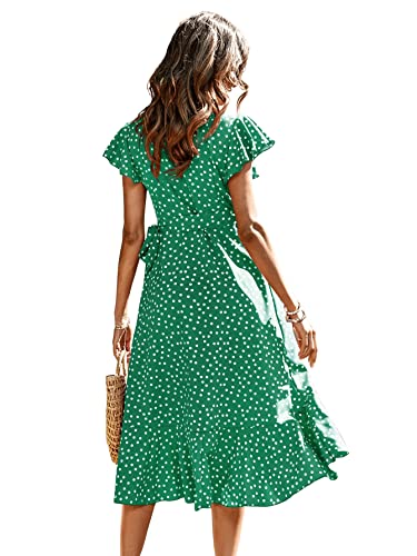 41E2j-a0OeL.jpg Women's Polka Dots Short Sleeve V Neck Wrap Dress Tie Side Ruffle Midi Dresses