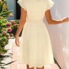 41ESen2ZGHL.jpg Women's Dress V Neck Flutter Sleeve Smocked Short A Line Casual Summer Knee Length Dress