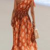 41Ebc2OzMyL.jpg Women's One Shoulder Floral Printed Sleeveless Smocked Waist Maxi Dress Summer Boho Long Dress