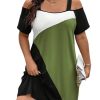 41Ec5zriTL.jpg Women's Plus Size Dress Cold Shoulder Color Block Short Sleeve T Shirt Dress Casual Summer Dresses