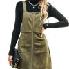 Faux Suede Mini Fall Dresses for Women Square Neck Pull Ring Zipper Front Pockets Wide Straps Casual Autumn Dress