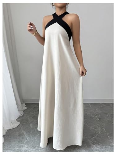 41F66IGVCPL.jpg Women's Backless Halter Maxi Dress Summer Bow Tie Flowy Vacation Party Dresses