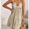 Women's Summer Mini Dress Halter Backless Sleeveless A Line Ruffle Hem Flowy Cami Dresses Sundress