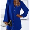 41FG21PgcjL.jpg Women's V Neck Pullover Shirt Dress A Line Long Lantern Sleeve Flared Loose Mini Dresses