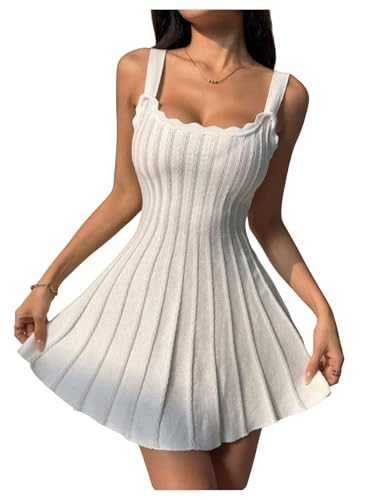 41FPEIDWL2L.jpg Women's Summer Sleeveless Knit Sweater Dress Scoop Neck Flowy Beach Mini Dresses Date Outfits