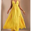 Women's Summer Halter Maxi Dress Sleeveless V Neck Split A Line Flowy Long Dresses Vacation Sundress