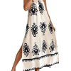 Women's Backless Halter Cami Dress Boho Print Sleeveless Split Hem Long Summer Dresses