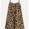 41FtmXybbUL.jpg Girl's Leopard Print Wide Leg Romper Spaghetti Strap Loose Summer Short Jumpsuit
