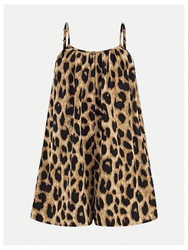 41FtmXybbUL.jpg Girl's Leopard Print Wide Leg Romper Spaghetti Strap Loose Summer Short Jumpsuit