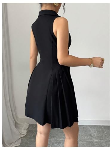 41G0W4DxmL.jpg Women's Summer Mini Dress Button Down Sleeveless Collared V Neck Business Casual A Line Dresses