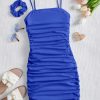 41GT5TyOIL.jpg Girl's Ruched Sleeveless Bodycon Pencil Cami Midi Dress with Hair Scrunchies