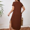 Women's Plus Size Summer Dress V Neck Short Sleeve Split Hem Midi Dresses
