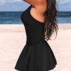 41GoJvUuaOL.jpg Women's One Piece Swimdress V Neck Plunge Halter Self Tie Open Back Ruched Bathing Suit