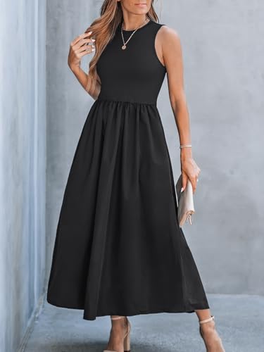 Formal Dress for Women 2025 Party Round Neck Knit Tank Top Cutout Sleeveless Pockets Maxi Dress
