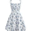 Girl's Floral Print Ruched A Line Short Dress Tie Shoulder Spaghetti Strap Sundress