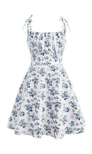 Girl's Floral Print Ruched A Line Short Dress Tie Shoulder Spaghetti Strap Sundress