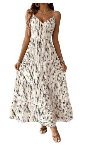 Women's Summer Maxi Dress V Neck Bow Tie Cutout Boho Vacation Ruffle Long Dresses