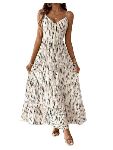 Women's Summer Maxi Dress V Neck Bow Tie Cutout Boho Vacation Ruffle Long Dresses