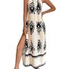 Women's Backless Halter Cami Dress Boho Print Sleeveless Split Hem Long Summer Dresses