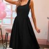 Women's Summer Sleeveless Midi Dress Square Neck Smocked Casual A Line Beach Sundress